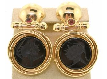 14k Gold, Onyx & Garnet Earrings (CTF10)