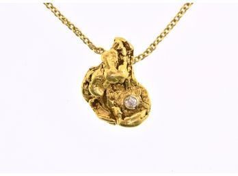 14K Gold Nugget & Diamond Necklace (CTF10)