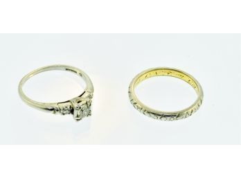 Antique Platinum Diamond Ring And Band (CTF10)