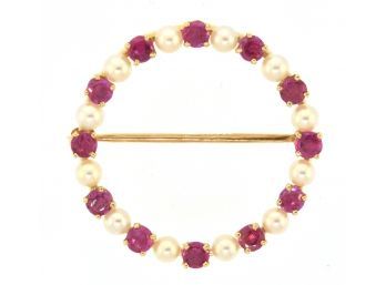 14k Gold Pearl And Ruby Pin (CTF10)