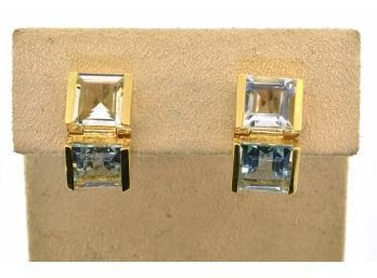 18k Gold Aquamarine And Topaz Earrings (CTF10)