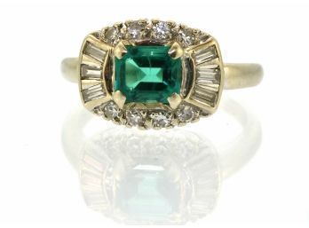 Antique 14k Gold Emerald & Diamond Ring (CTF10)