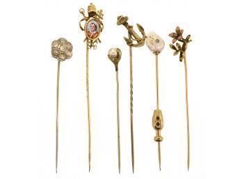 Six Gold Antique Stick Pins (CTF10)