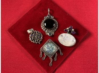 Three Sterling Pendants Set With Stones And A Pin (CTF10)