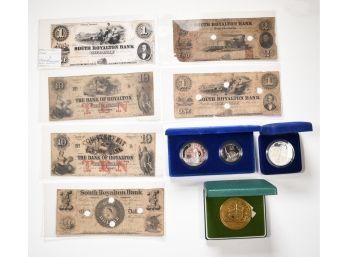 Assorted Paper Money With Three Assorted Coins And Tokens (CTF10)