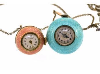 Two Silver And Enamel Ball Watches On Chains (CTF10)