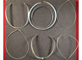 Seven Sterling Silver Collar Necklaces, 129 Grams (CTF10)