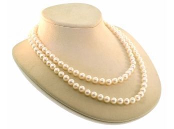 Double Strand Pearl Necklace Jade Clasp (CTF10)