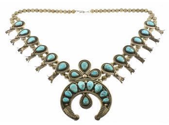Native American Silver Squash Blossom Necklace (CTF10)