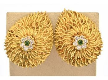 14k Gold Emerald & Diamond Earrings (CTF10)