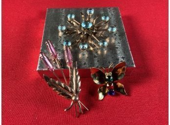 Three Sterling Pins: Butteryfly, Snowflake And Floral (CTF10)
