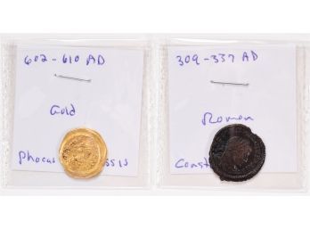 602-610AD Gold Phocas Trenissis And 309-337AD Ronin Constantine Coin (CTF10)
