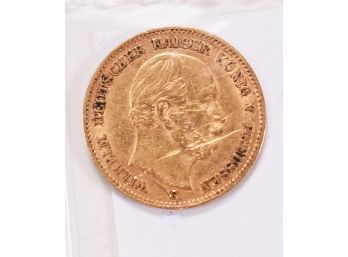 1877-C Five Marks Gold German States Prussia Coin (CTF10)