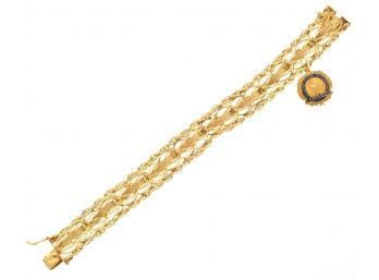 14k Gold Woven & Linked Bracelet W/ 14k Bellevue  Nursing School Charm (cTF10)