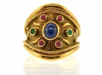 18k Gold Sapphire, Ruby & Emerald Ring (CTF10)