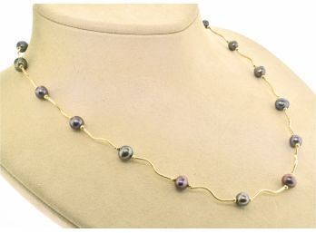 14k Gold Gray Pearl Station Necklace (CTF10)