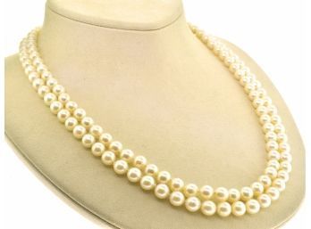 Double Strand Pearl Necklace W/ 14k Flower Clasp 20'L (CTF10)