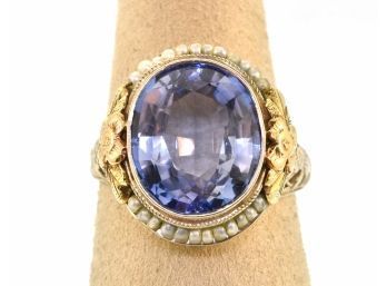 Updated - Antique 14k Gold SYNTHETIC Sapphire Ring (CTF10)