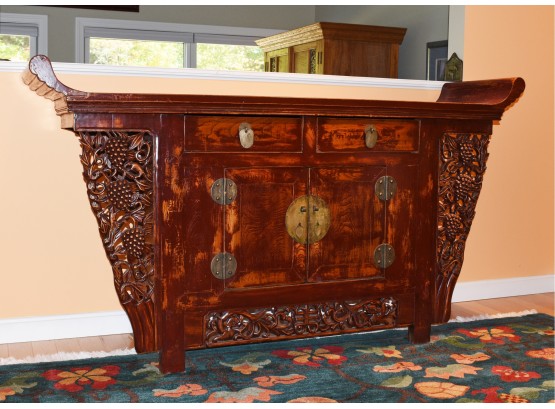 Imported Vintage Chinese Carved & Lacquered Sideboard (CTF40)