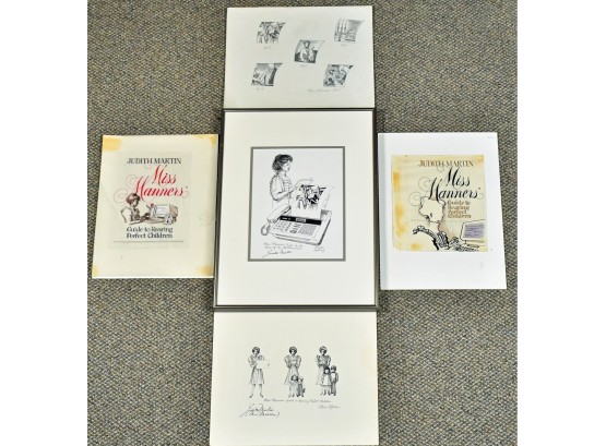 Five Signed Gloria Kamen Illustrations For Judith Martins Miss Manners Books (CTF10)