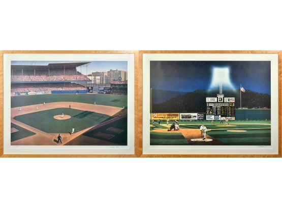 Two Bill Purdom Signed Baseball Lithographs, Last Crosley Pitch  & Subway Series Longing (CTF20)