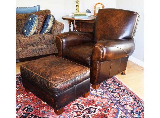 Sam Moore Paris Leather Club Chair & Ottoman, $1,700 Retail (1 Of 2) (CTF30)