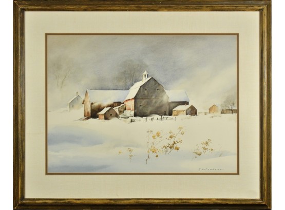 Phillip Brown Parsons, Farm Scene In Snow, Watercolor (CTF10)