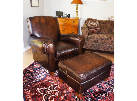 Sam Moore Paris Leather Club Chair & Ottoman, $1,700 Retail (2 Of 2)  (CTF30)