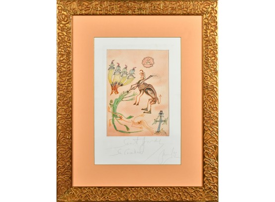 Signed Surrealist Watercolor, Sant Jordi Le Cavaller 1995 (St. George And The Dragon) CTF10