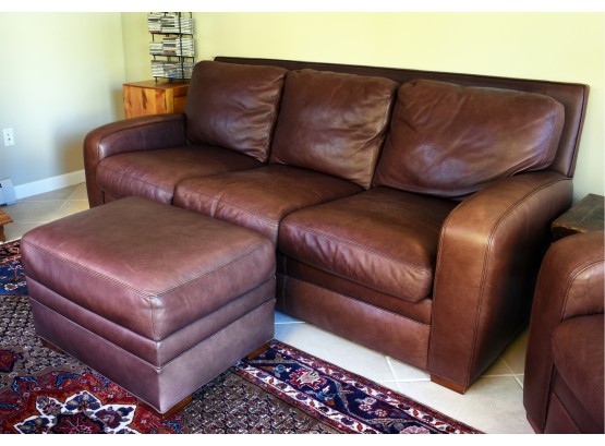 American Leather For Crate & Barrel,  Padova Leather Sofa And Ottoman, $4,000 Retail (CTF50)