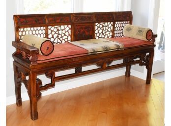 Vintage Imported Carved Chinese Hardwood Bench (CTF30)