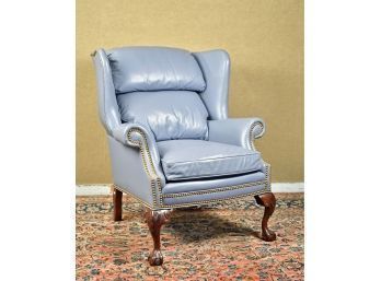 Thomasville Gallery Blue Leather Wing Chair (CTF30)