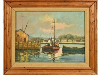 J. Glotzer, Harbor Scene Oil On Canvase (CTF10)