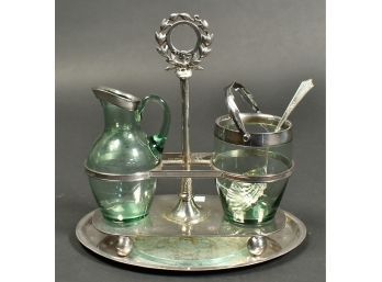 Vintage Silver Plated Cream And Sugar Set With Under Tray And Sugar Sifter Spoon (CTF10)