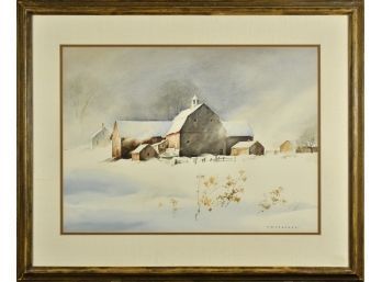 Phillip Brown Parsons, Farm Scene In Snow, Watercolor (CTF10)