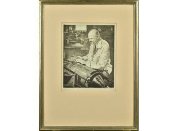 E. 20th Pencil Signed Etching, Machinist At Work (CTF10)