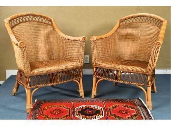 Pair Rattan And Caned Arm Chairs (CTF20)