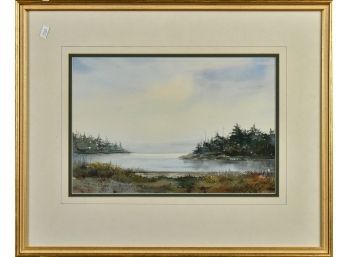 E. Johnson, Lake Side Shore Scene, Watercolor (CTF10)