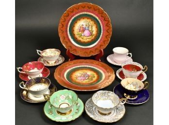 Porcelain Tea Cups With Saucers & Two Decorative Plates (CTF10)