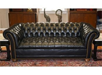 Vintage Black Leather Chesterfield Style Sofa (CTF50)