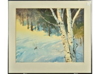 Winter Landscape Watercolor Signed R. Alden Burt (CTF10)