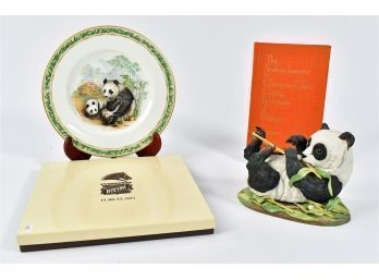 Boehm Collectors Lot: Panda Figurine, Giant Panda Plate And Book (CTF10)
