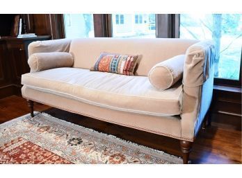 Custom Light Caramel Upholstered Settee, $2,800 New (CTF30)