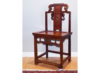 Carved Vintage Imported Chinese Hardwood Side Chair (CTF20)