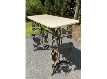 20th C. Cut Steel And Travertine Console Table  (CTF30)