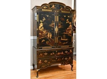Fine Two-part Chinoiserie Lacquer Decorated Chest On Base (CTF30)