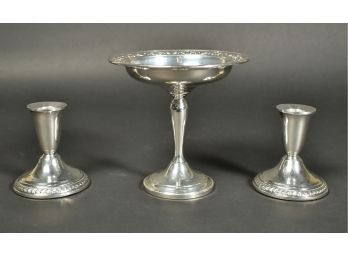 Weighted Sterling Silver, Compote And Candlesticks (CTF10)