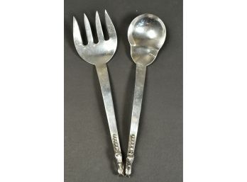 Signed Mexican Sterling Salad Serving Fork And Spoon, E. Ramirez, 8 Ozt (CTF10)
