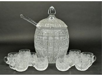Cut Glass Covered Punch Bowl With Ten Matching Cups (CTF10)