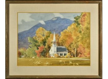 Phillip Brown Parsons, Country Landscape With Church, Watercolor (CTF10)